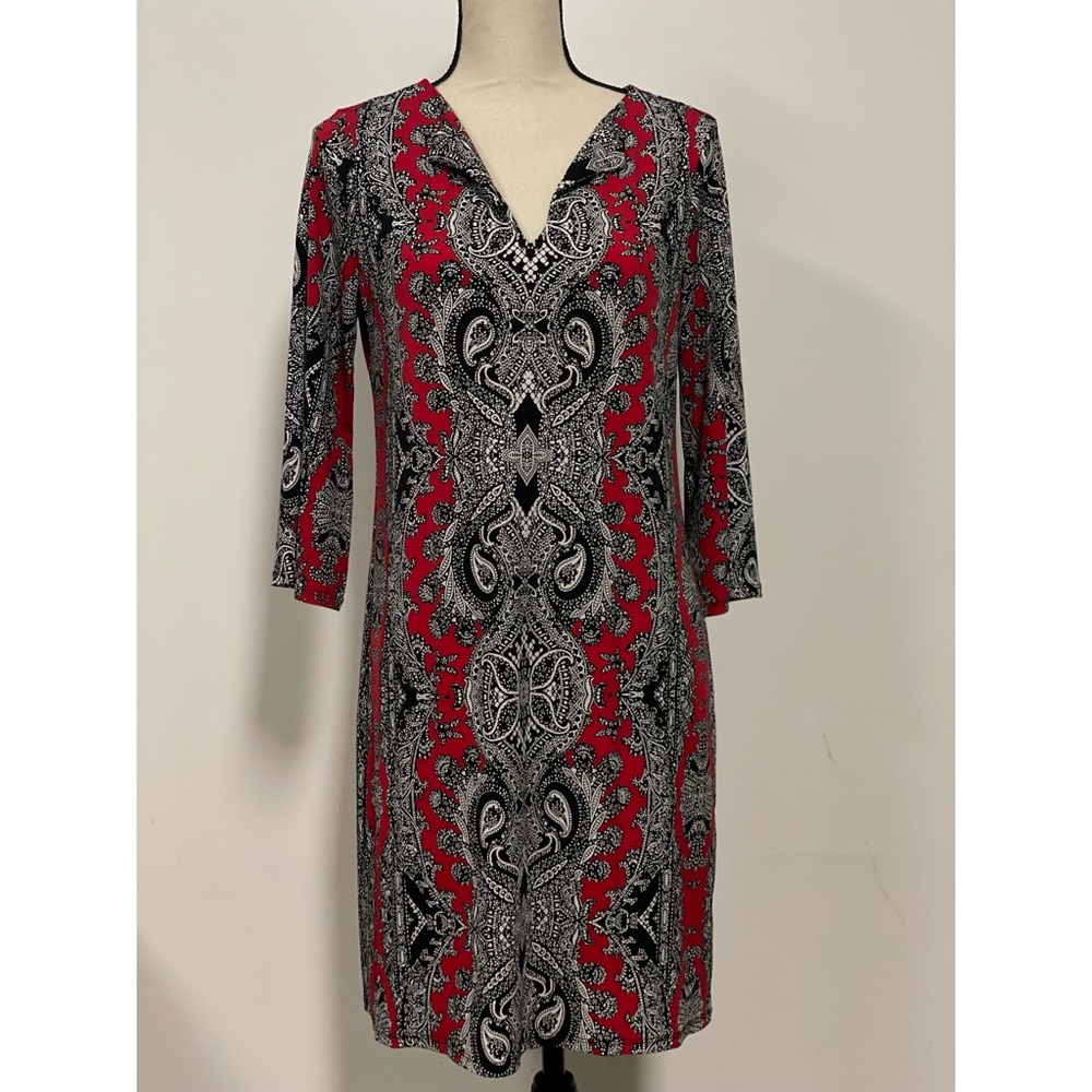 Nicole by Nicole Miller 3/4 Sleeve Mini Dress Black, Red & White Size S